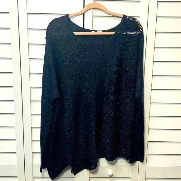 Anthropologie Moth Asymmetrical Metallic Lightweight Sweater Size Small Navy - Picture 1 of 11